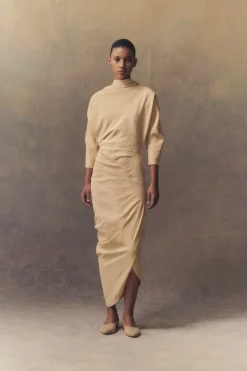 Mira, graphite stretch hemp asymmetrical dress
