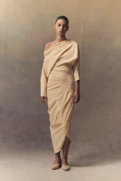 Mira, graphite stretch hemp asymmetrical dress