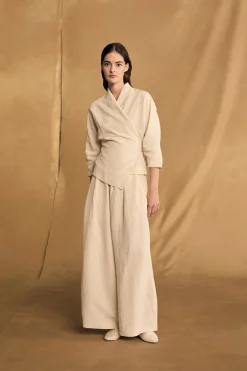 Mona, pantalon de lino y seda marfil