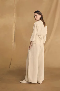 Mona, pantalon de lino y seda marfil