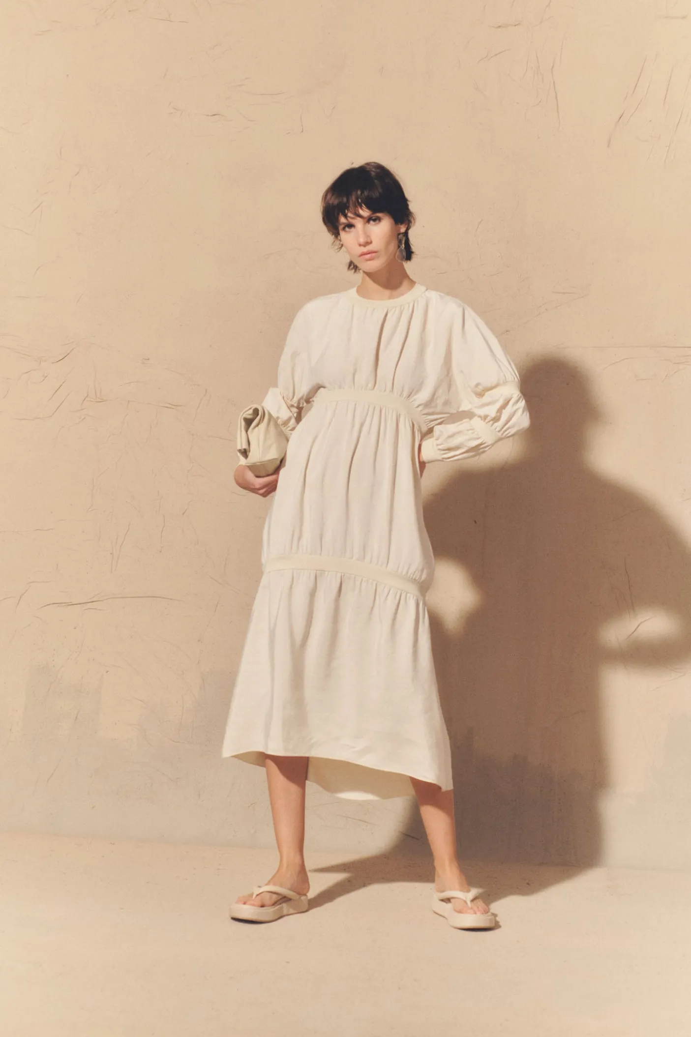 Morgan, ivory silk and linen dress