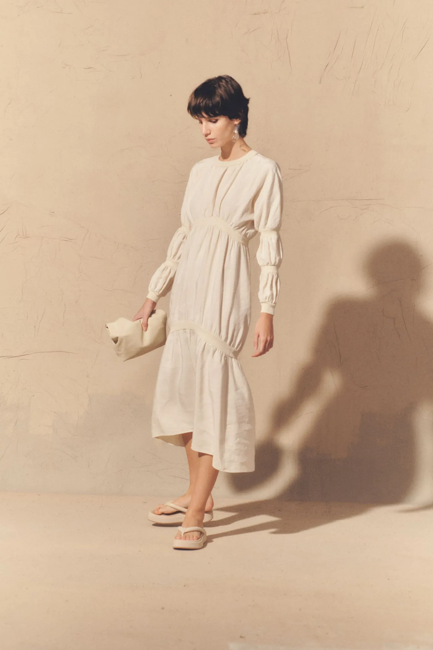 Morgan, ivory silk and linen dress
