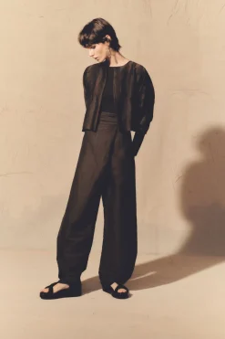 Nico, brown striped jacquard pants