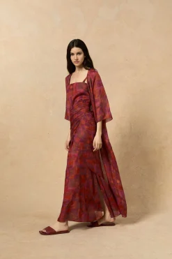 Nina, chaqueta larga en ramio indira print