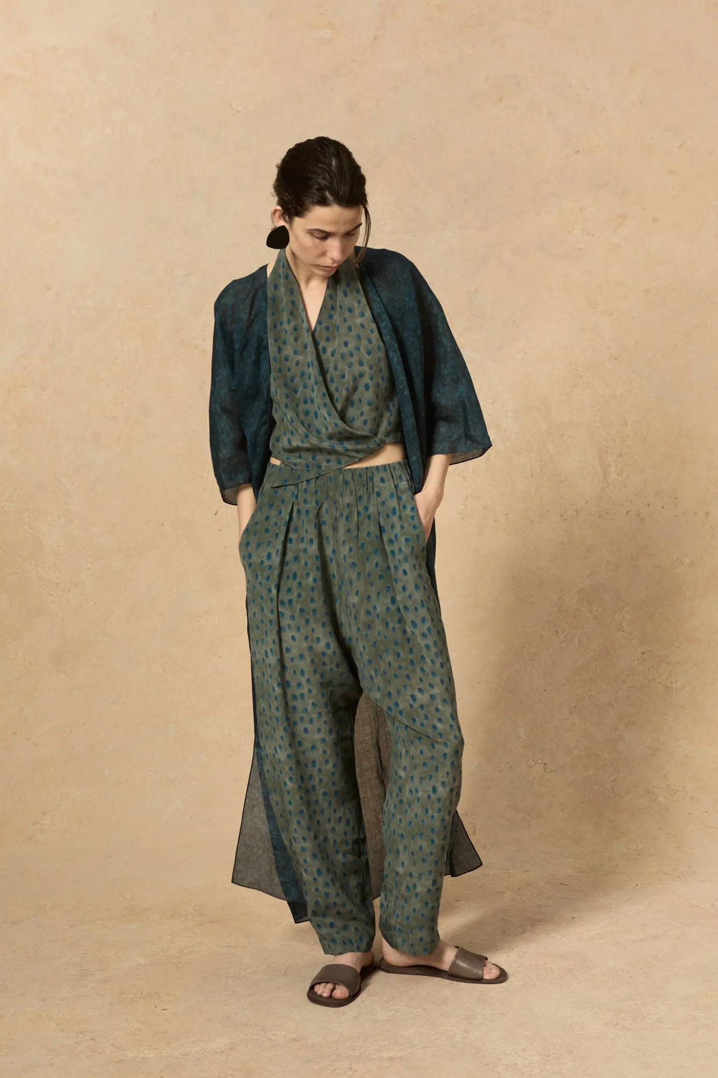 Nina, chaqueta larga en ramio tokyo print