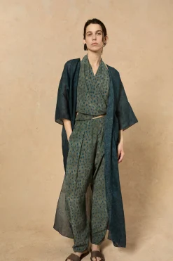 Nina, chaqueta larga en ramio tokyo print