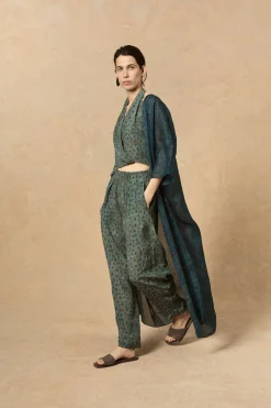 Nina, chaqueta larga en ramio tokyo print