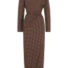 Norima, burgundy checked wrap dress