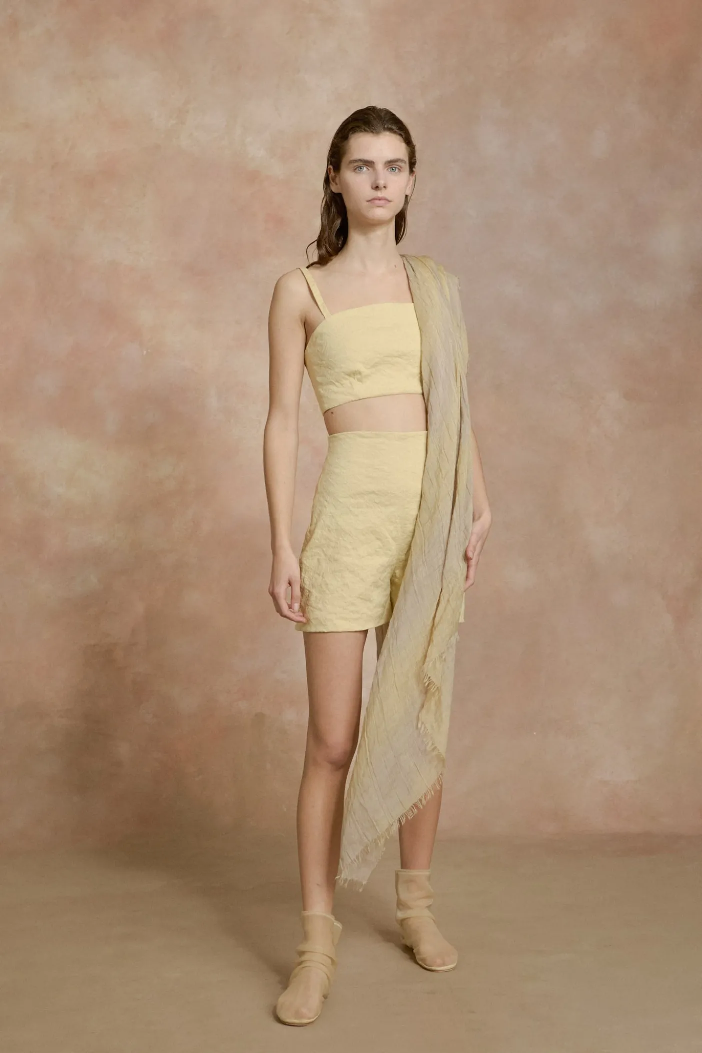 Postcal, light yellow striped scarf