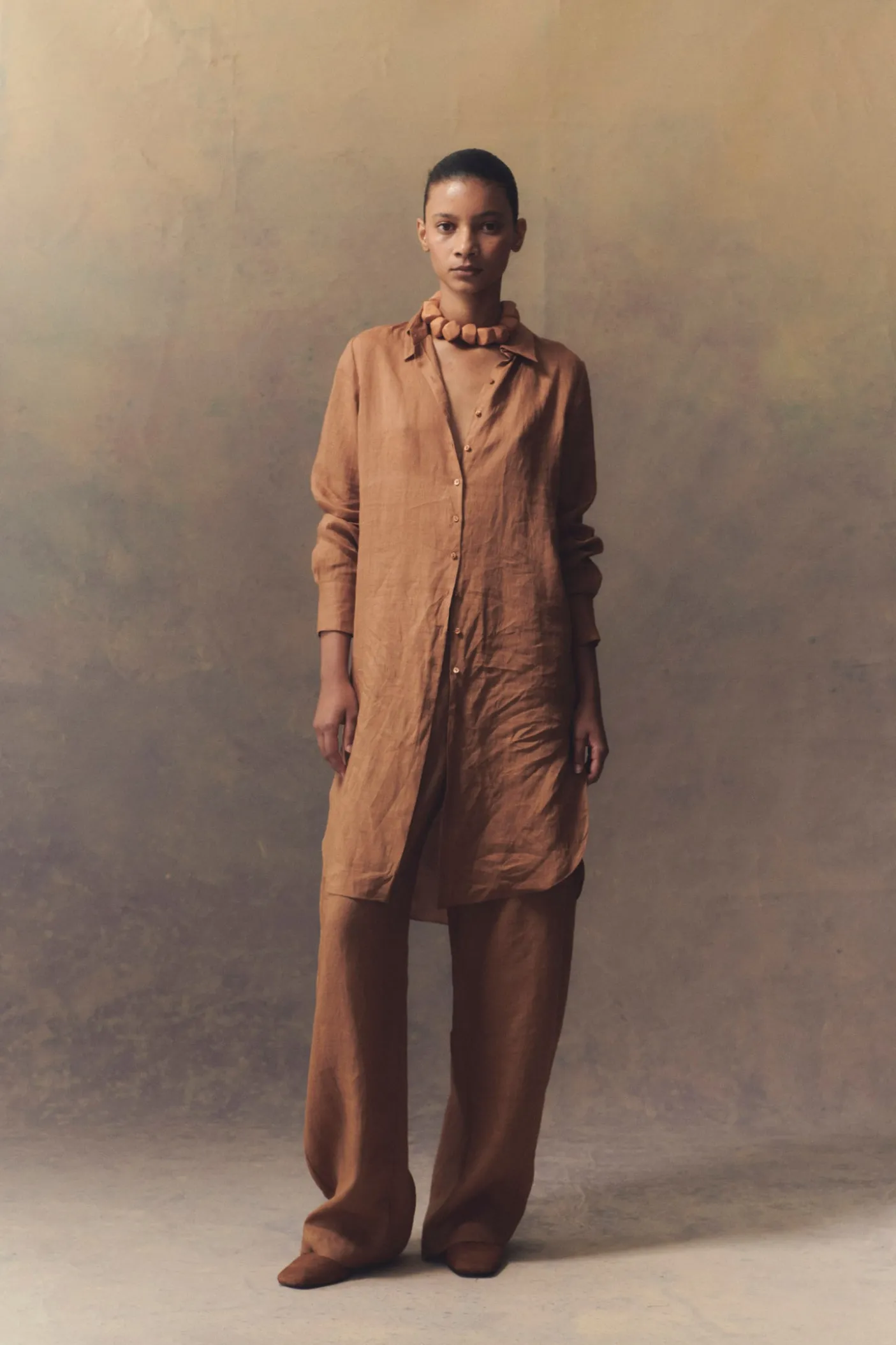 Rami, camisa larga en ramio terracota