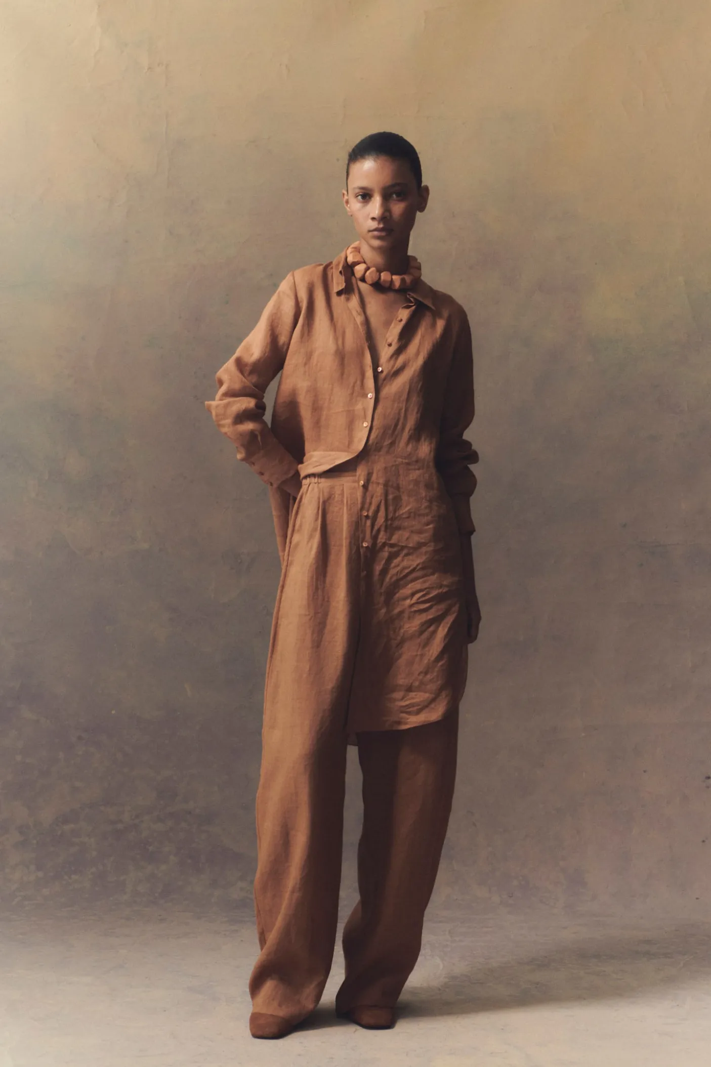 Rami, camisa larga en ramio terracota