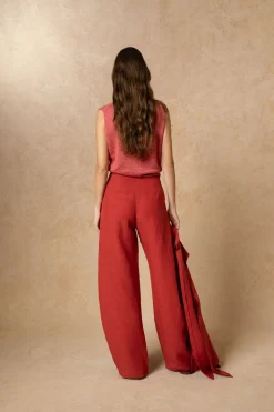 Rinen, chaleco de punto de lino rojo oscuro