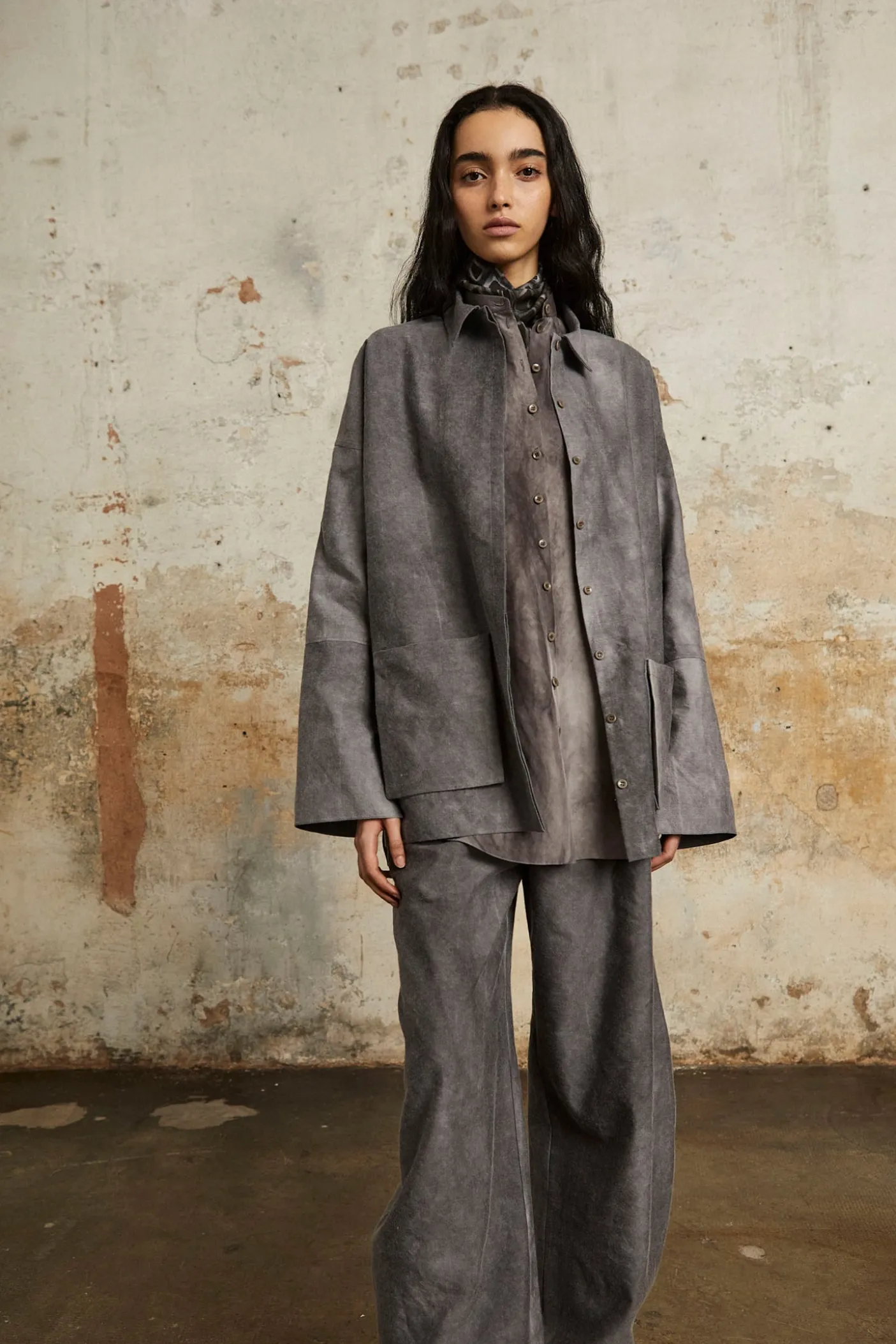 Rocco, lilac maltinto overshirt in linen and wool