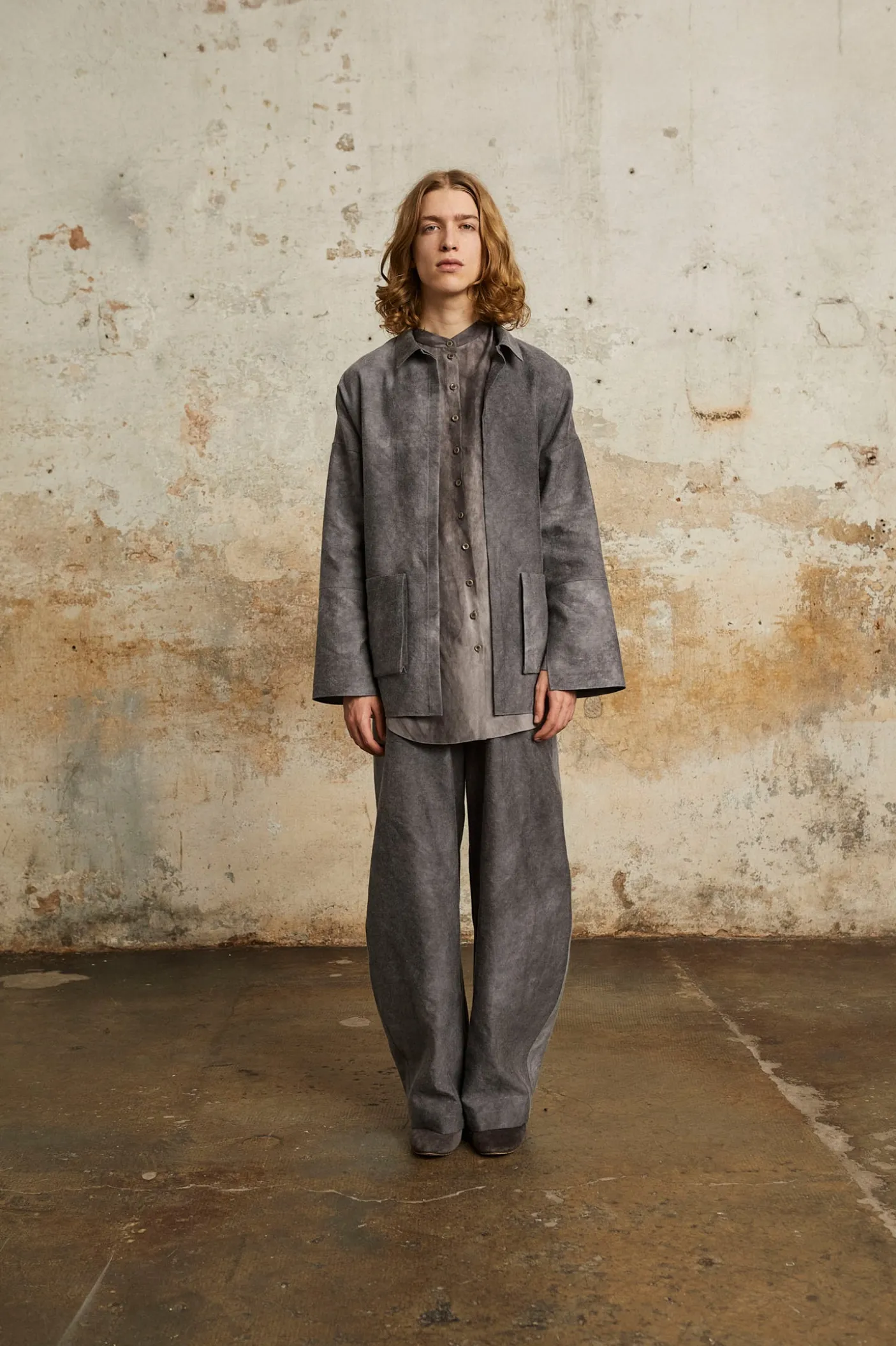 Rocco, lilac maltinto overshirt in linen and wool