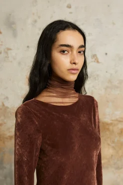 Roisin, long dress in blush velvet