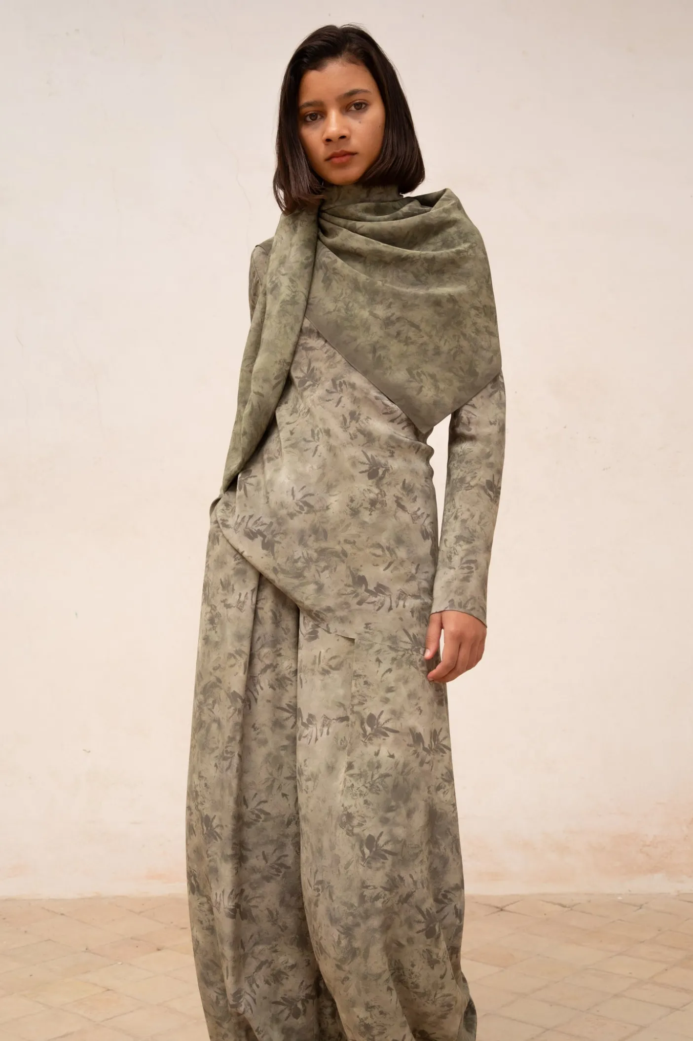 Salma, herba print silk top