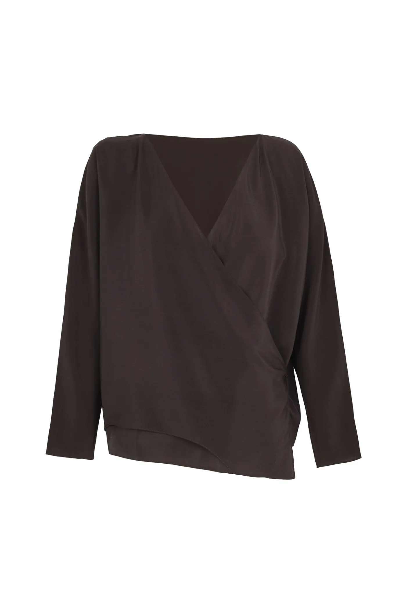 Sara, graphite silk wrap blouse