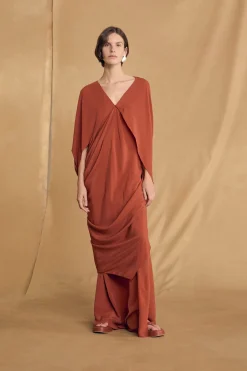 Sarina, red silk dress