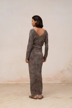 Selenita, dejavu print silk dress