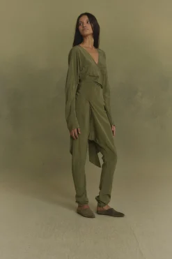 Serp, mono de seda stretch verde oliva