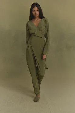 Serp, mono de seda stretch verde oliva