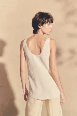Simona, smoke gray linen and silk top