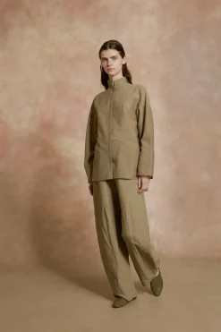 Soles, khaki green cotton voile shirt