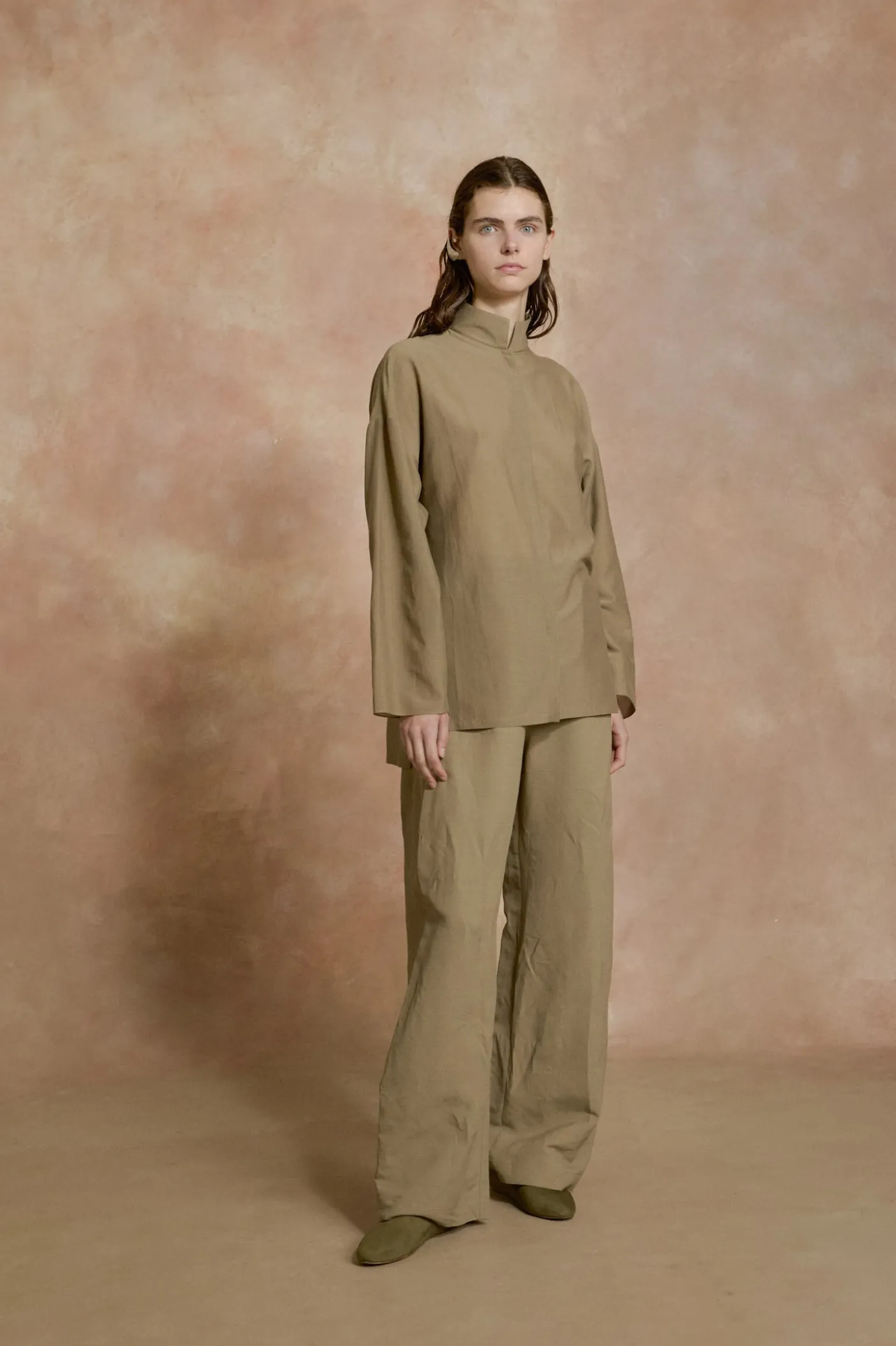 Soles, khaki green cotton voile shirt