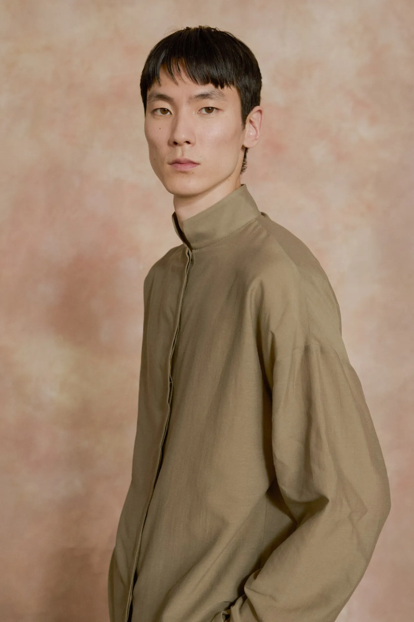 Soles, khaki green cotton voile shirt