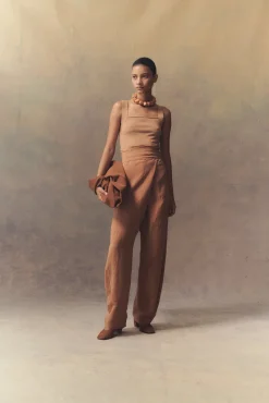 Tanami, terracotta linen and silk pants