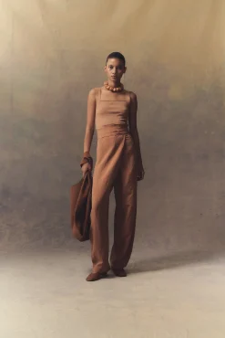 Tanami, terracotta linen and silk pants