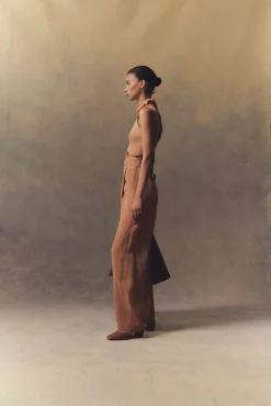 Tanami, terracotta linen and silk pants