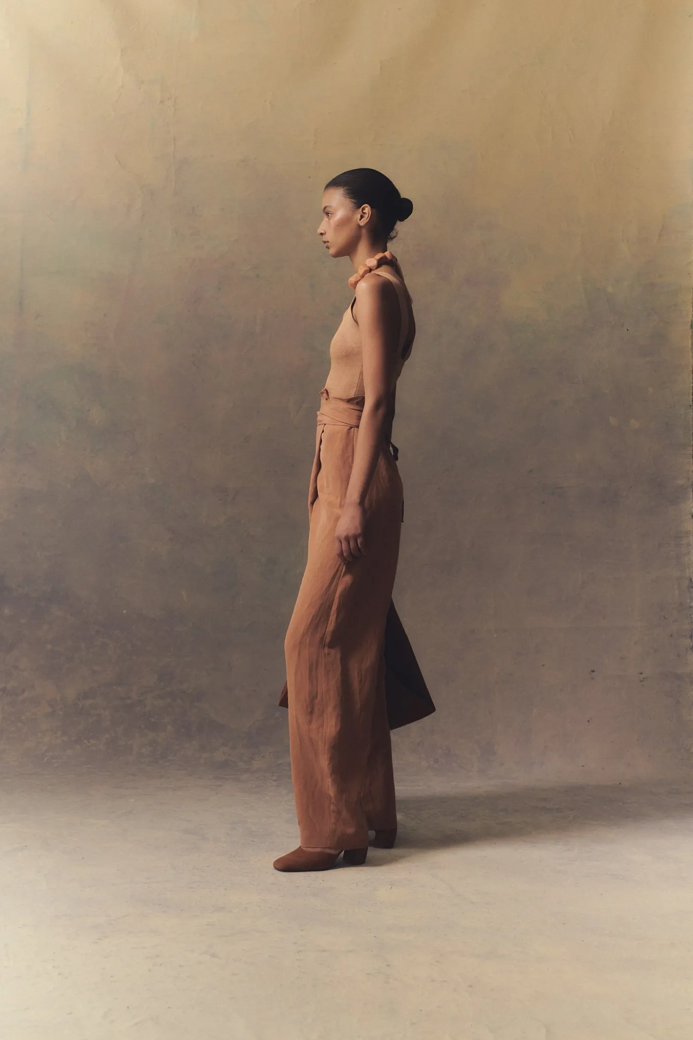 Tanami, terracotta linen and silk pants