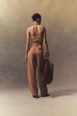 Tanami, terracotta linen and silk pants