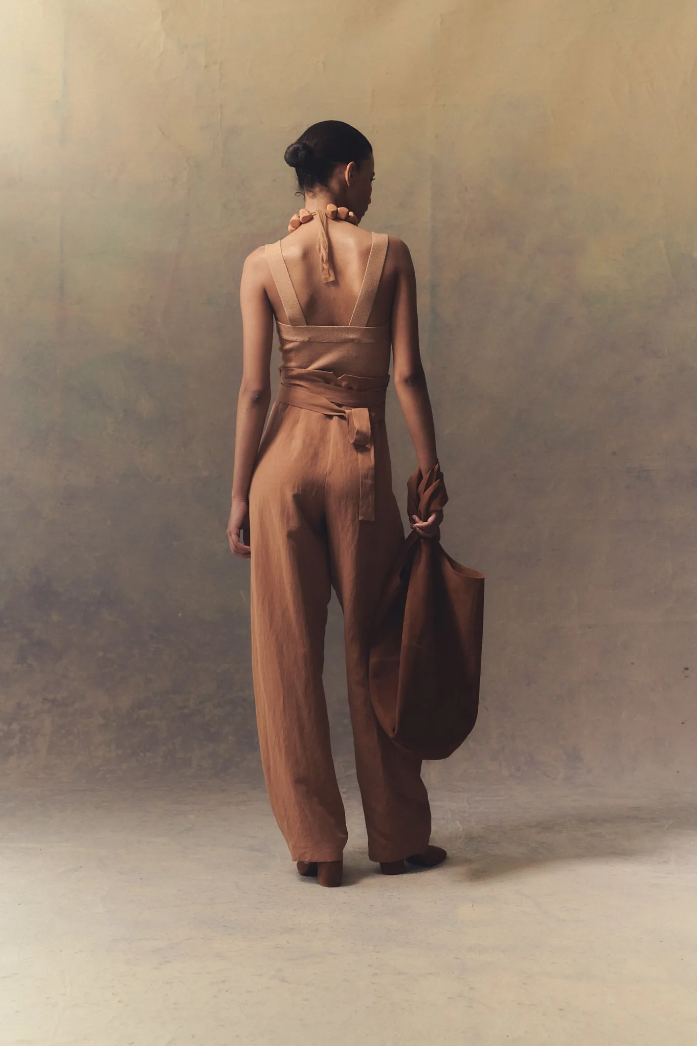 Tanami, terracotta linen and silk pants