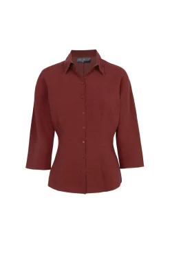 Theresa, red linen shirt