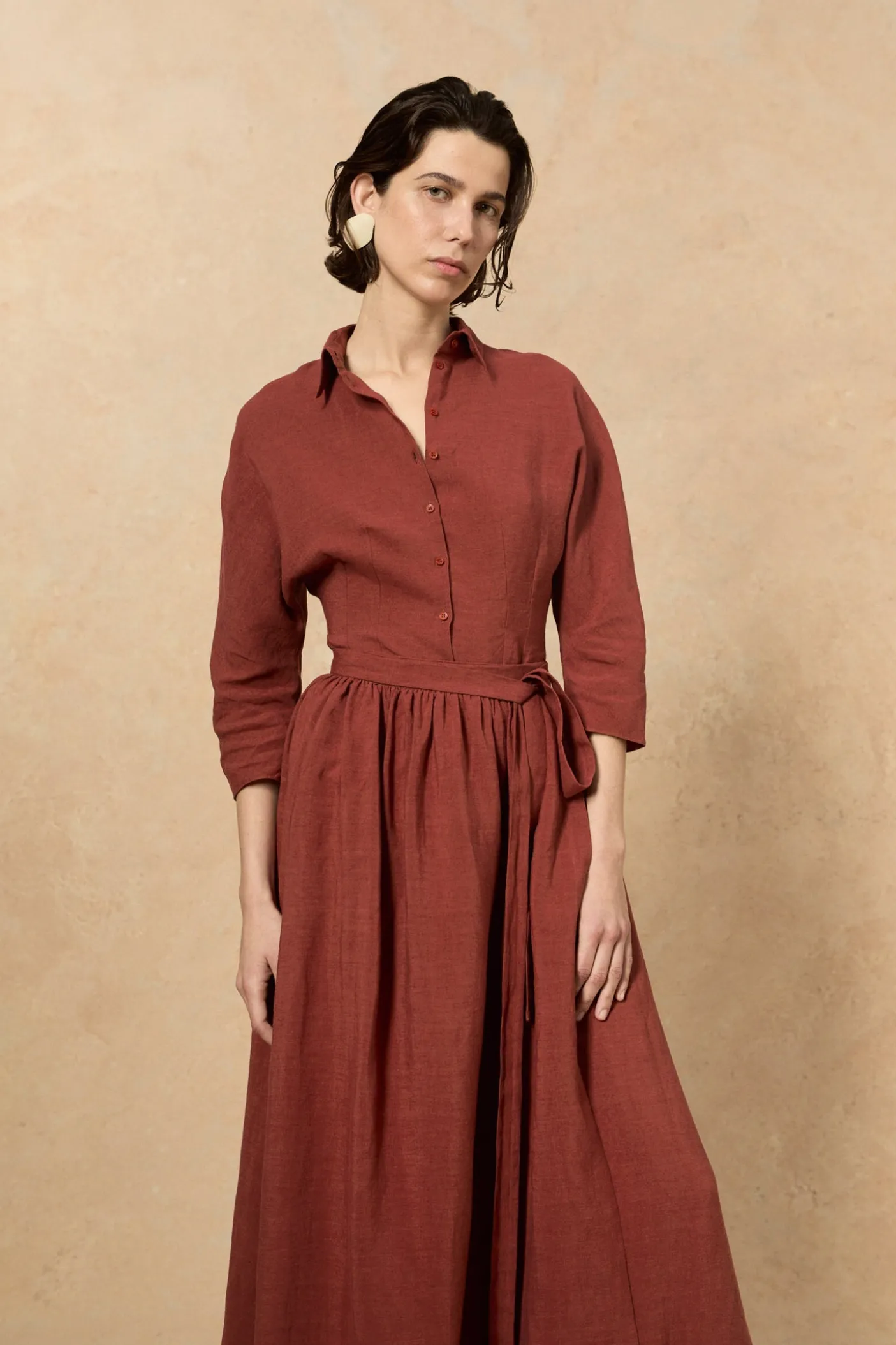 Theresa, red linen shirt