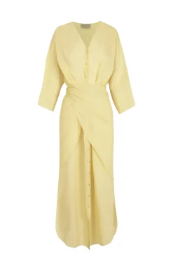 Tramonto, vestido midi de ramio amarillo claro
