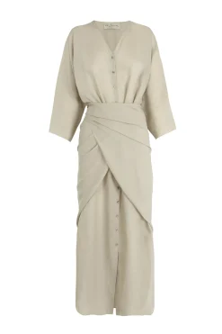 Tramonto, vestido midi de ramio verde salvia