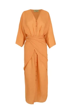 Tramonto, vestido midi de ramio mandarina