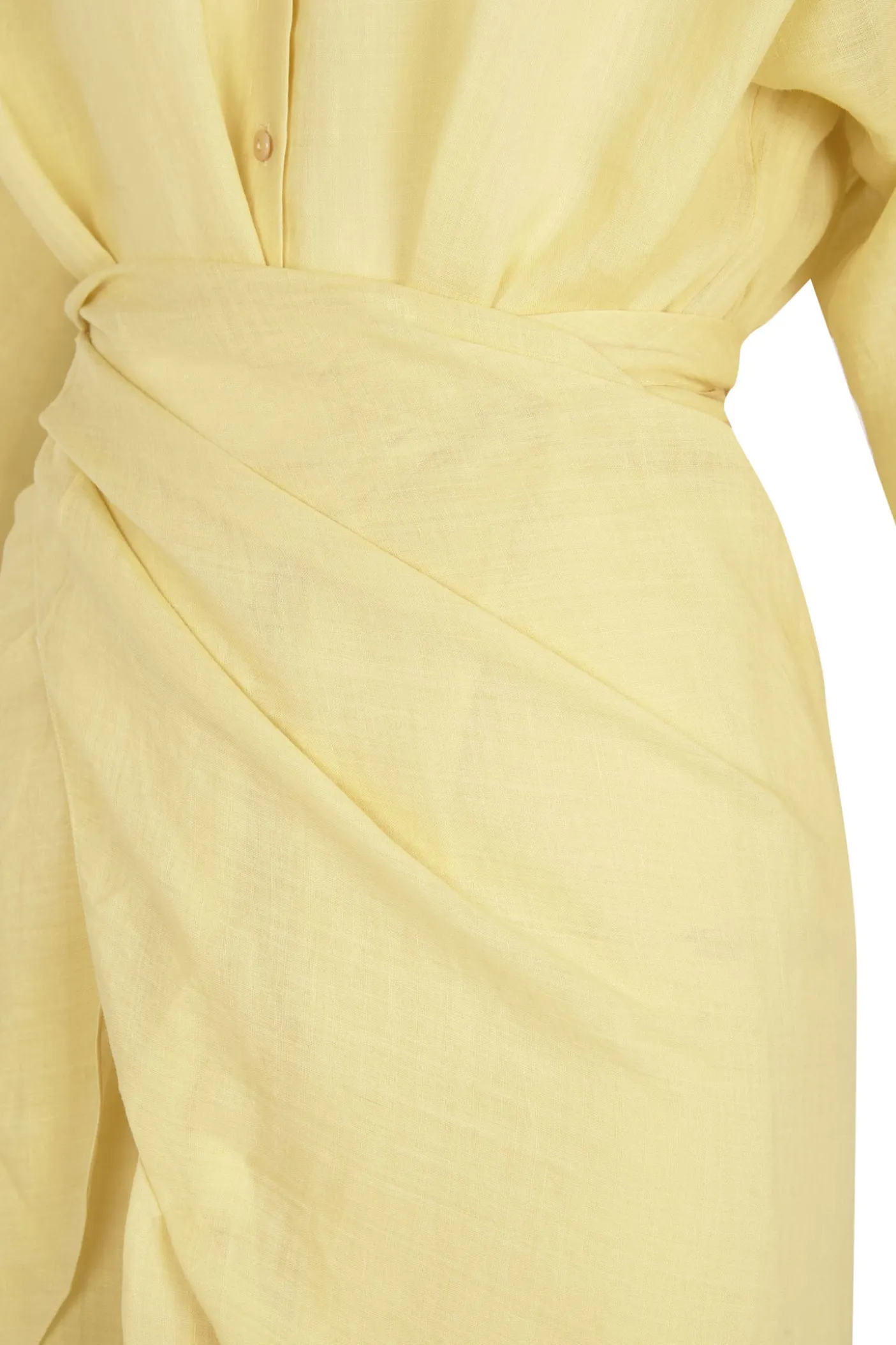 Tramonto, vestido midi de ramio amarillo claro