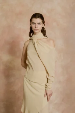 Trouble, beige silk top
