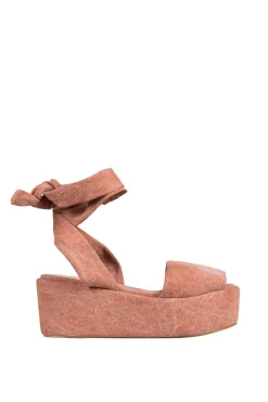 Tully, platform sandal in red washed cotton