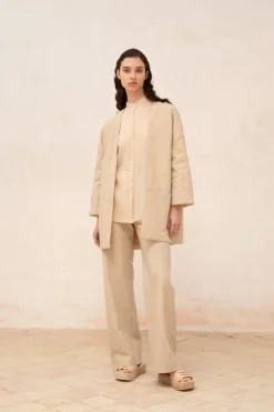 Una, beige melange linen and wool pants