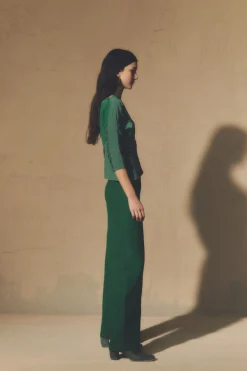 Viena, emerald green linen and virgin wool pants