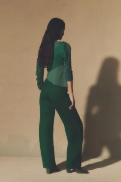 Viena, emerald green linen and virgin wool pants