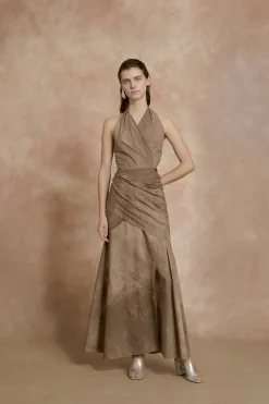 Yoko, fade cocoa halter dress