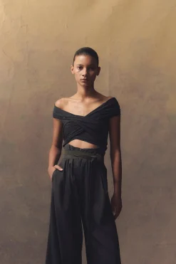 Zaida, graphite silk tulle crop top